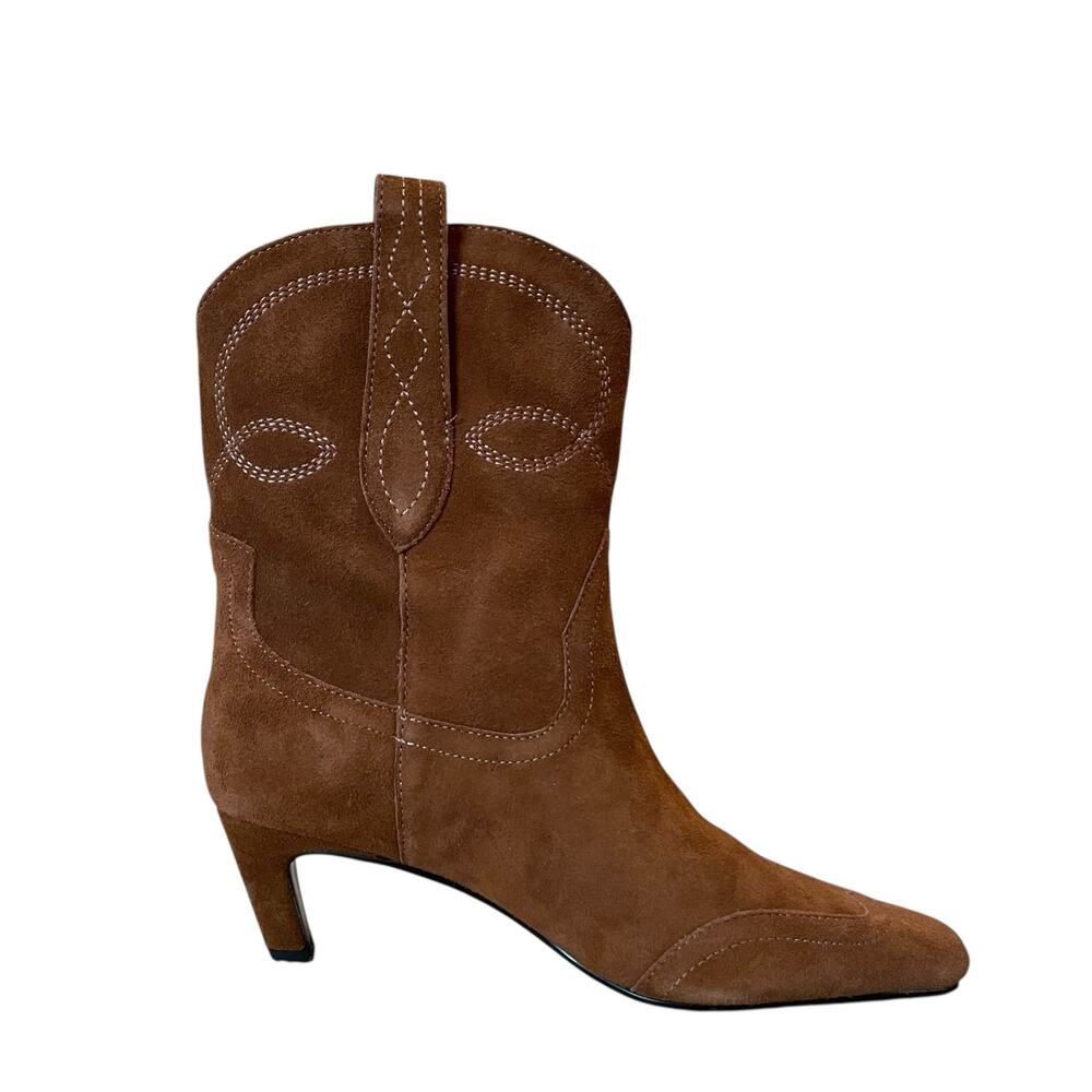 Black Suede Studio Suede Western Booties Women's US 8 Cela Snip Toe Brown NEW - Picture 6 of 16